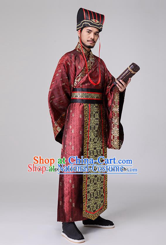 Traditional Chinese Han Dynasty Costumes Ancient Drama Chancellor Clothing for Men