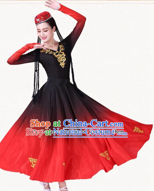 Chinese Traditional Uyghur Minority Red Dress Uigurian Ethnic Folk Dance Costumes for Women