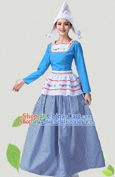 European Traditional Classical Dance Blue Dress Sweden Group Dance Costumes for Women