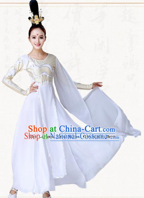 Chinese Traditional Classical Dance Umbrella Dance White Dress Group Dance Costumes for Women