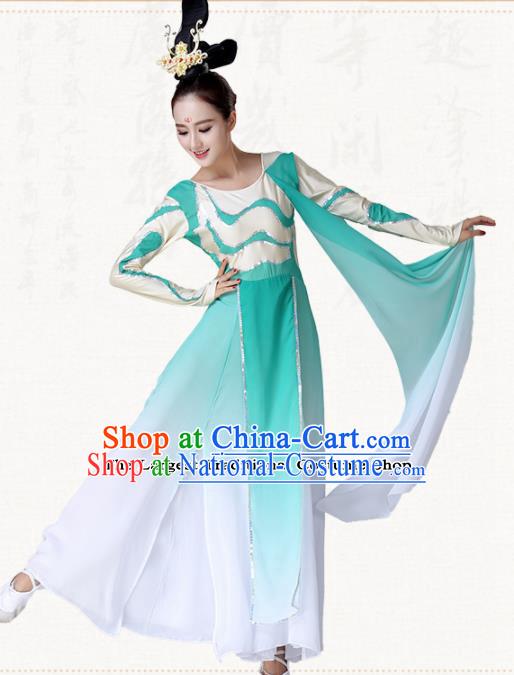 Chinese Traditional Classical Dance Umbrella Dance Green Dress Group Dance Costumes for Women