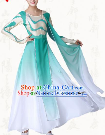 Chinese Traditional Classical Dance Umbrella Dance Green Dress Group Dance Costumes for Women