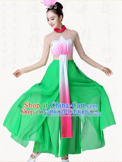 Chinese Traditional Classical Dance Green Dress Lotus Dance Group Dance Costumes for Women