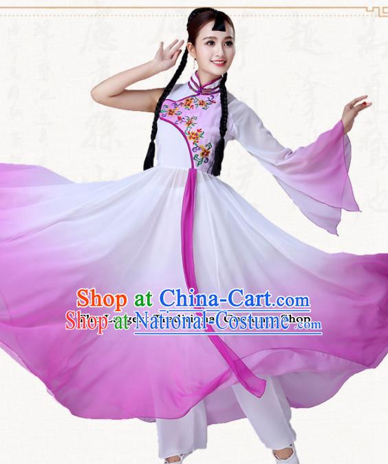 Chinese Traditional Classical Dance Purple Dress Umbrella Dance Group Dance Costumes for Women