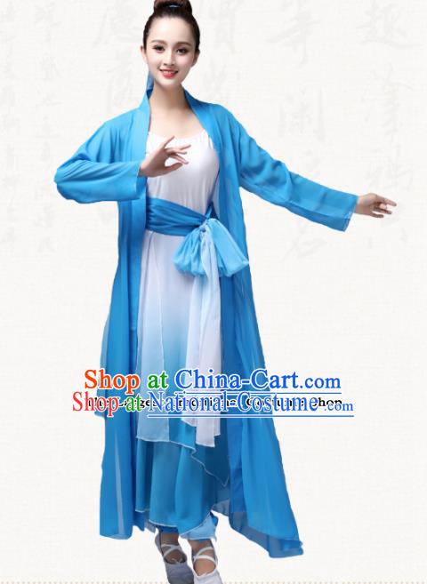 Chinese Traditional Classical Dance Blue Dress Group Dance Costumes for Women