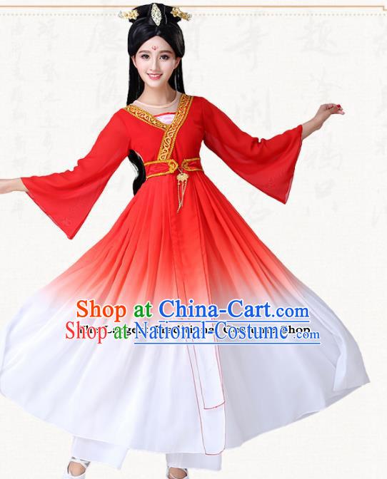 Chinese Traditional Classical Dance Red Dress Group Dance Costumes for Women