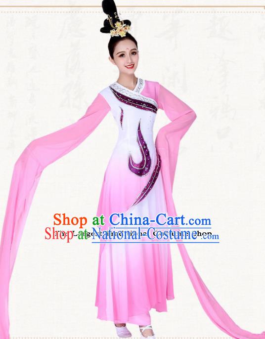 Chinese Traditional Classical Dance Pink Water Sleeve Dress Ancient Group Dance Costumes for Women