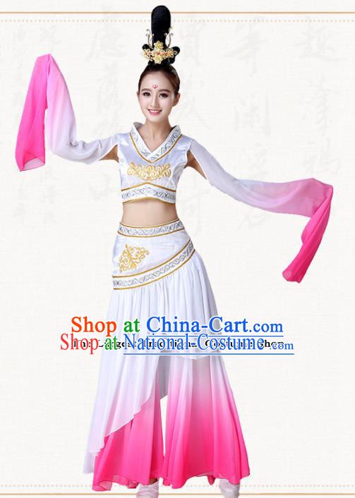 Chinese Traditional Classical Dance Pink Dress Ancient Peri Goddess Group Dance Costumes for Women