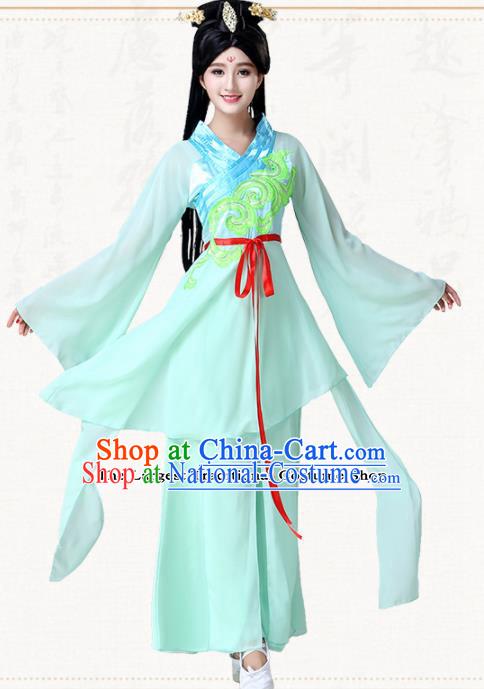 Chinese Traditional Classical Dance Green Dress Ancient Peri Goddess Group Dance Costumes for Women