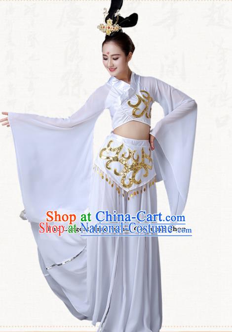 Chinese Traditional Classical Dance Umbrella Dance White Dress Group Dance Costumes for Women