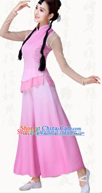 Traditional Chinese Classical Dance Umbrella Dance Pink Dress Group Dance Costumes for Women