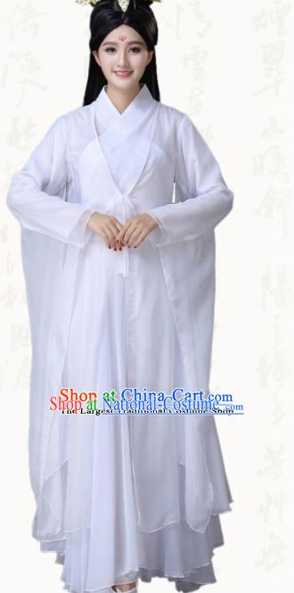 Traditional Chinese Classical Dance White Dress Ancient Goddess Group Dance Costumes for Women