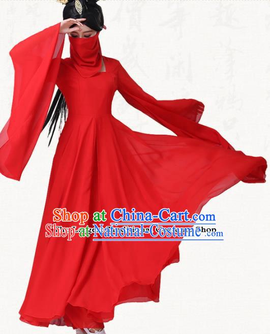 Traditional Chinese Classical Dance Red Dress Ancient Goddess Group Dance Costumes for Women