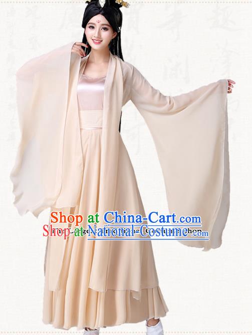 Traditional Chinese Classical Dance Champagne Dress Ancient Goddess Group Dance Costumes for Women