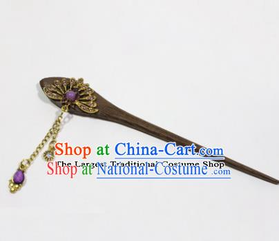 Chinese Traditional Palace Hair Accessories Wood Hairpins Ancient Tassel Hair Clip for Women