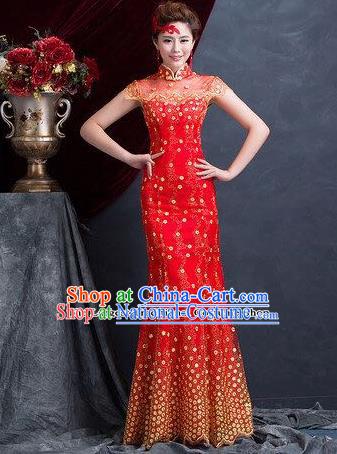 Traditional Chinese Wedding Costume Classical Qipao Dress Bride Red Cheongsam for Women