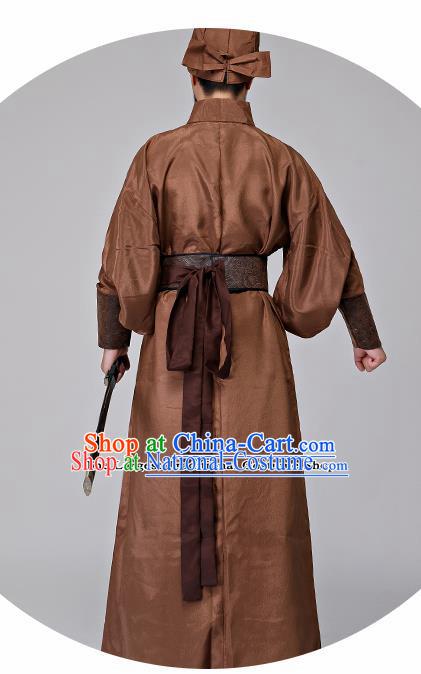 Traditional Chinese Three Kingdoms Period Swordsman Brown Costumes Ancient Drama Knight Clothing for Men