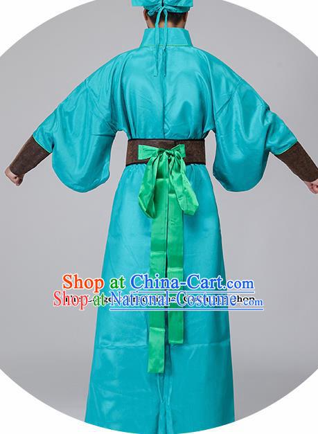 Traditional Chinese Three Kingdoms Period Swordsman Blue Costumes Ancient Drama Knight Clothing for Men