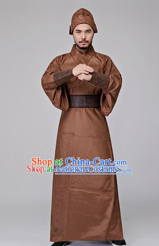 Traditional Chinese Three Kingdoms Period Swordsman Brown Costumes Ancient Drama Knight Clothing for Men