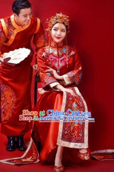 Traditional Chinese Wedding Dress Ancient Bride Xiuhe Suit Embroidered Costumes for Women