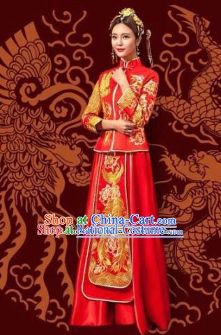 Traditional Chinese Wedding Xiuhe Suit Dress Ancient Bride Embroidered Costumes for Women