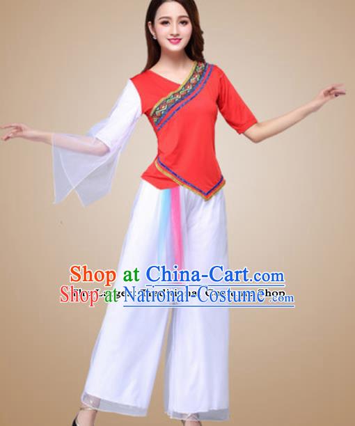 Traditional Chinese Folk Dance Yangko Costumes Fan Dance Group Dance Red Clothing for Women