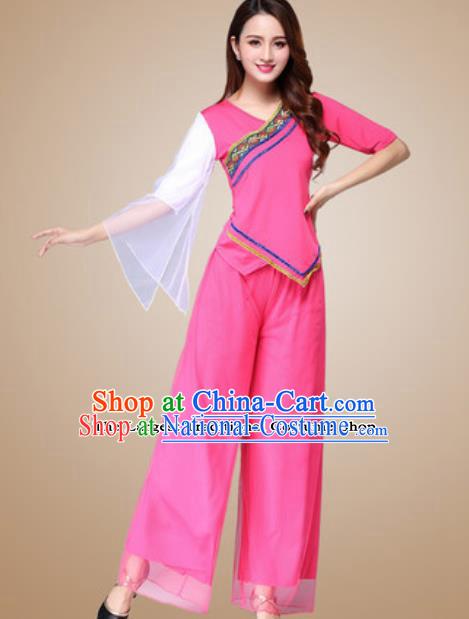 Traditional Chinese Folk Dance Yangko Costumes Fan Dance Group Dance Rosy Clothing for Women