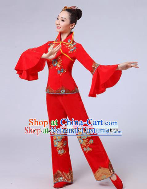 Traditional Chinese Fan Dance Yangko Costumes Folk Dance Group Dance Red Clothing for Women