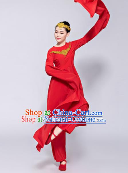 Traditional Chinese Classical Dance Costumes Folk Dance Group Dance Red Dress for Women