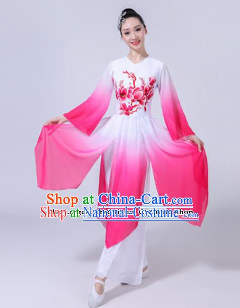 Traditional Chinese Classical Dance Costumes Lotus Dance Group Dance Rosy Dress for Women