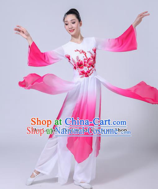 Traditional Chinese Classical Dance Costumes Lotus Dance Group Dance Rosy Dress for Women