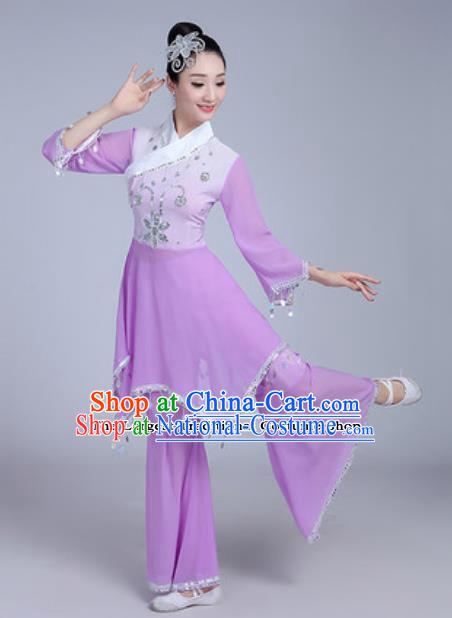 Traditional Chinese Classical Dance Costumes Fan Dance Group Dance Purple Dress for Women