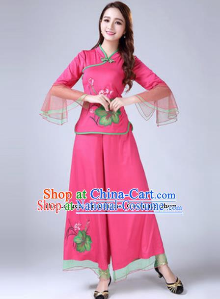 Traditional Chinese Folk Dance Costumes Lotus Dance Yanko Dance Pink Dress for Women