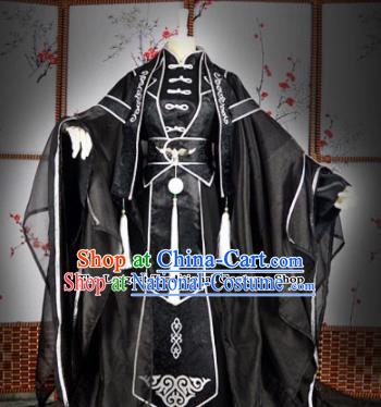 Traditional Chinese Cosplay Royal Highness Embroidered Black Costumes Ancient Swordsman Hanfu Clothing for Men