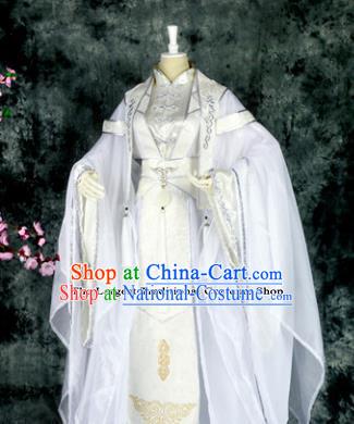 Traditional Chinese Cosplay Royal Highness White Costumes Ancient Swordsman Hanfu Clothing for Men