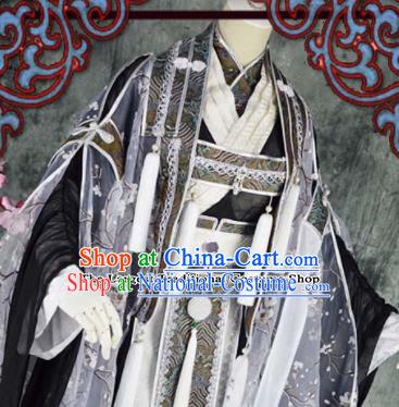 Traditional Chinese Cosplay Royal Highness Grey Costumes Ancient Swordsman Hanfu Clothing for Men