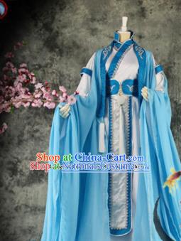 Traditional Chinese Cosplay Royal Highness Blue Costumes Ancient Swordsman Hanfu Clothing for Men