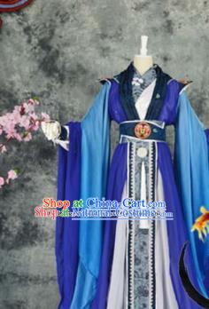 Traditional Chinese Cosplay Childe Blue Costumes Ancient Swordsman Hanfu Clothing for Men