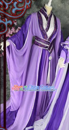 Traditional Chinese Cosplay Childe Purple Costumes Ancient Swordsman Hanfu Clothing for Men