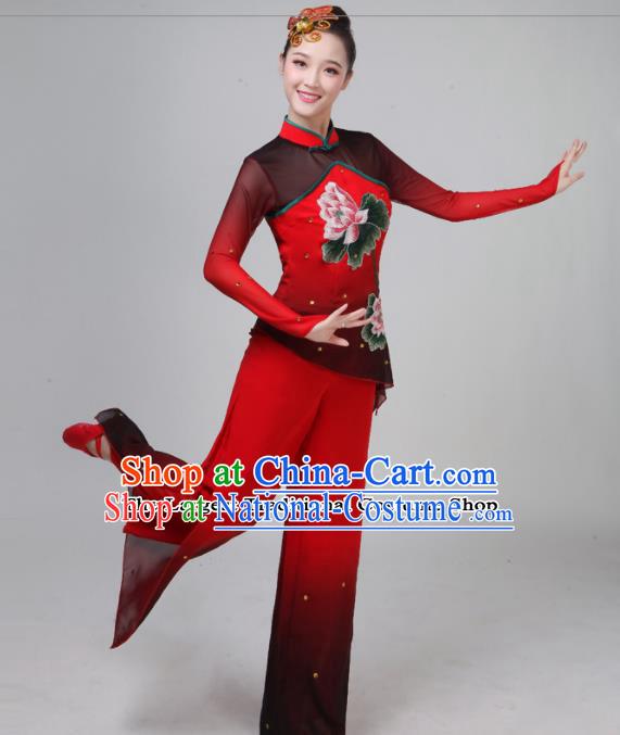 Traditional Chinese Classical Dance Red Costumes Folk Dance Yangko Clothing for Women