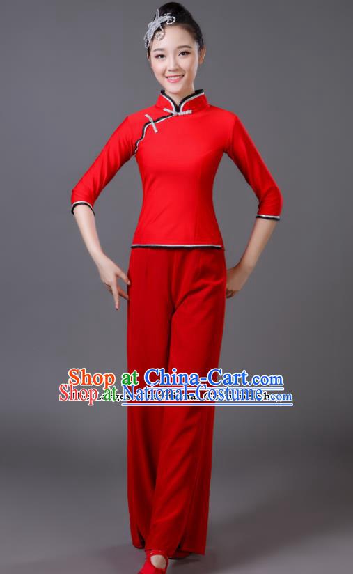 Traditional Chinese Classical Dance Costumes Fan Dance Yangko Red Clothing for Women