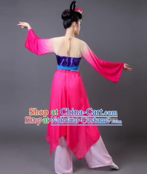 Traditional Chinese Classical Dance Rosy Costumes Fan Dance Umbrella Dance Clothing for Women