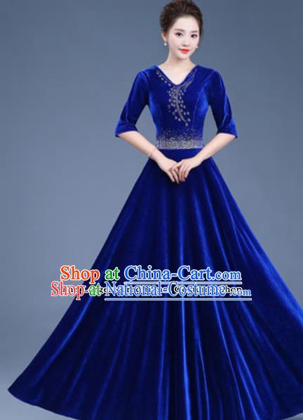 Top Grade Chorus Costume Modern Dance Group Dance Blue Dress for Women