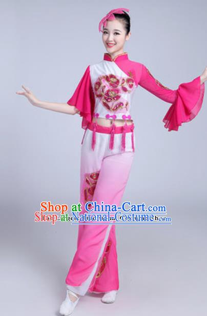 Traditional Chinese Folk Dance Group Dance Dress Yanko Dance Pink Clothing for Women