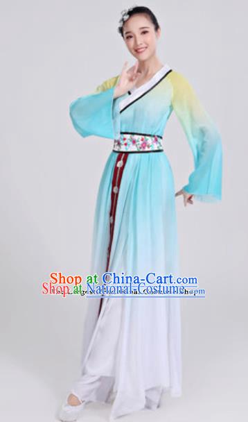 Traditional Chinese Group Dance Umbrella Dance Blue Dress Classical Dance Clothing for Women