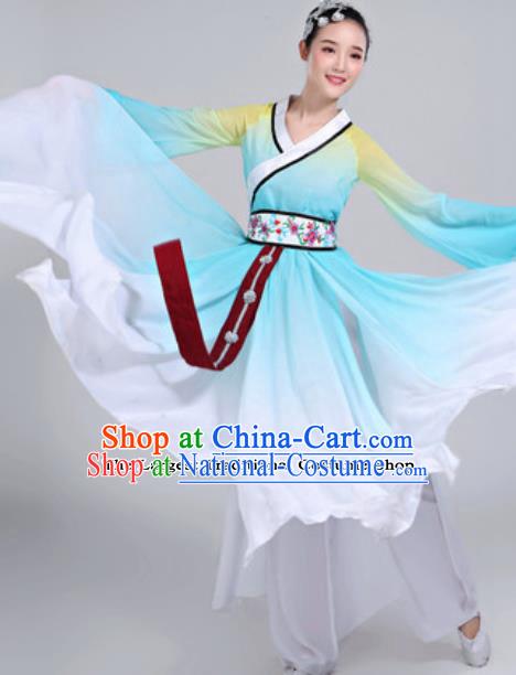 Traditional Chinese Group Dance Umbrella Dance Blue Dress Classical Dance Clothing for Women