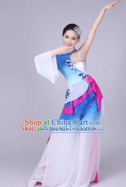 Traditional Chinese Group Dance Folk Dance Blue Dress Classical Dance Clothing for Women