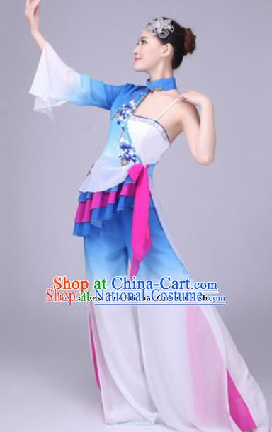 Traditional Chinese Group Dance Folk Dance Blue Dress Classical Dance Clothing for Women