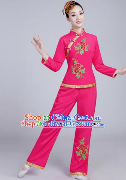 Traditional Chinese Group Dance Folk Dance Pink Costumes Yanko Dance Clothing for Women