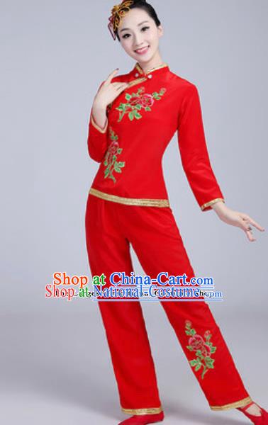 Traditional Chinese Group Dance Folk Dance Red Costumes Yanko Dance Clothing for Women